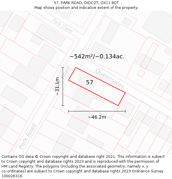 57, PARK ROAD, DIDCOT, OX11 8QT: Plot and title map