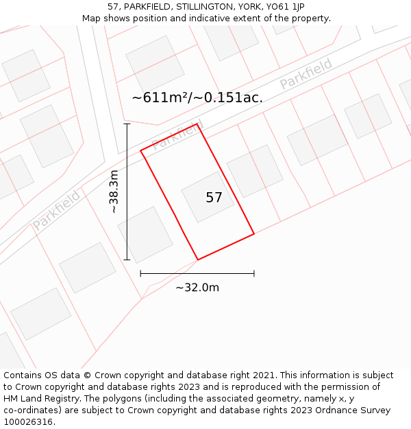 57, PARKFIELD, STILLINGTON, YORK, YO61 1JP: Plot and title map