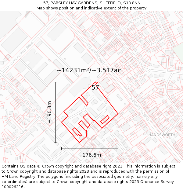 57, PARSLEY HAY GARDENS, SHEFFIELD, S13 8NN: Plot and title map