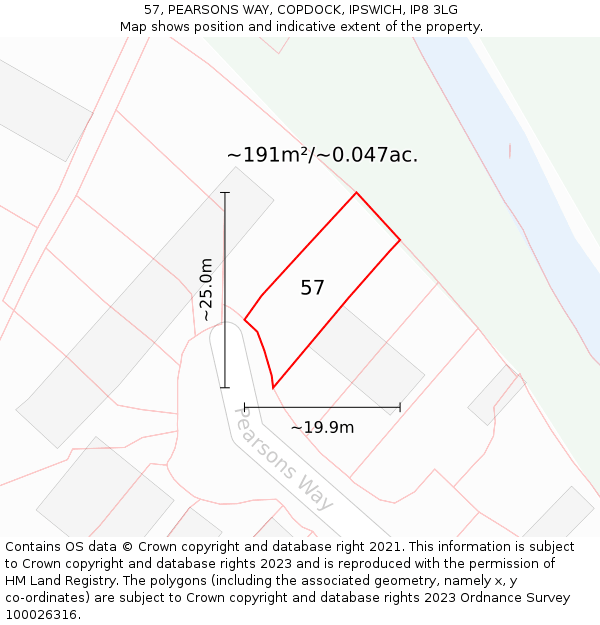 57, PEARSONS WAY, COPDOCK, IPSWICH, IP8 3LG: Plot and title map