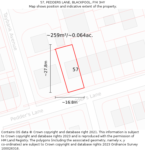 57, PEDDERS LANE, BLACKPOOL, FY4 3HY: Plot and title map