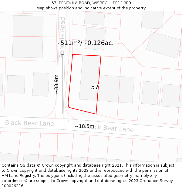 57, PENDULA ROAD, WISBECH, PE13 3RR: Plot and title map