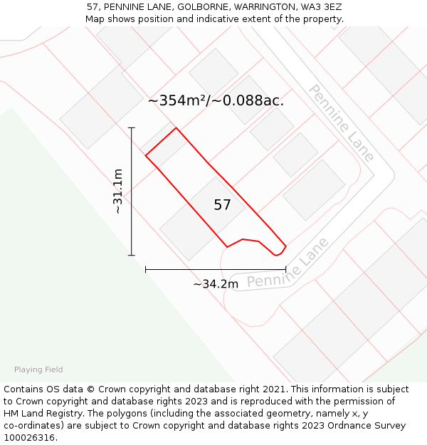 57, PENNINE LANE, GOLBORNE, WARRINGTON, WA3 3EZ: Plot and title map