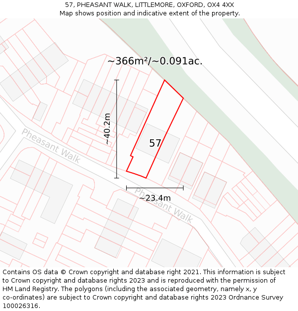 57, PHEASANT WALK, LITTLEMORE, OXFORD, OX4 4XX: Plot and title map