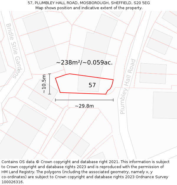 57, PLUMBLEY HALL ROAD, MOSBOROUGH, SHEFFIELD, S20 5EG: Plot and title map