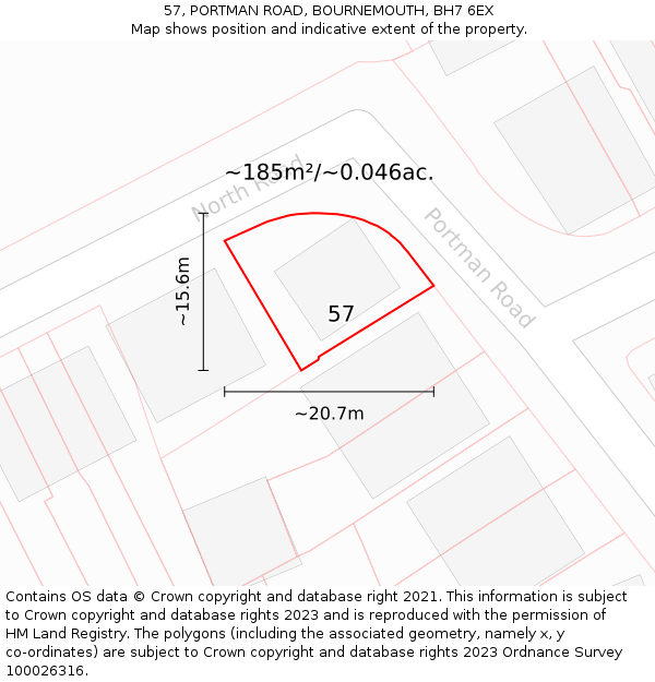 57, PORTMAN ROAD, BOURNEMOUTH, BH7 6EX: Plot and title map