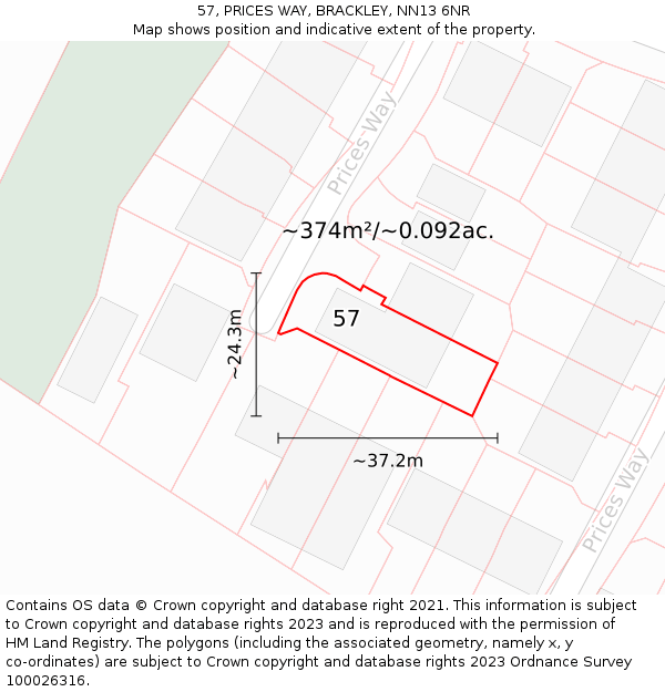 57, PRICES WAY, BRACKLEY, NN13 6NR: Plot and title map