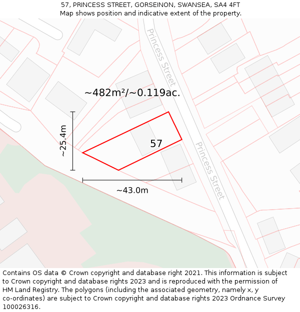 57, PRINCESS STREET, GORSEINON, SWANSEA, SA4 4FT: Plot and title map