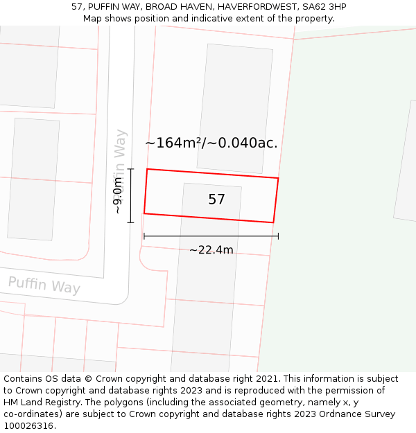 57, PUFFIN WAY, BROAD HAVEN, HAVERFORDWEST, SA62 3HP: Plot and title map