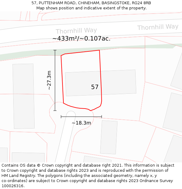 57, PUTTENHAM ROAD, CHINEHAM, BASINGSTOKE, RG24 8RB: Plot and title map