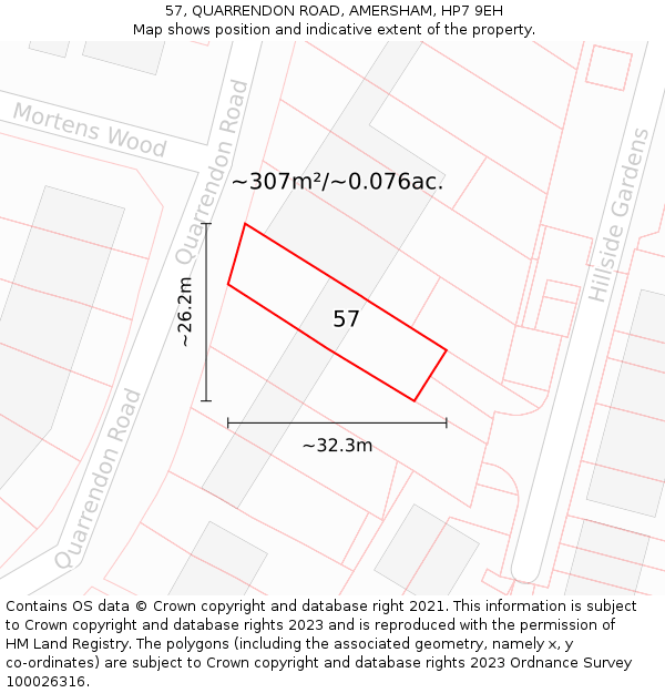 57, QUARRENDON ROAD, AMERSHAM, HP7 9EH: Plot and title map