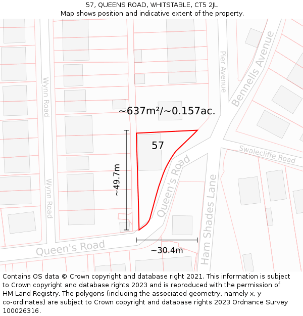 57, QUEENS ROAD, WHITSTABLE, CT5 2JL: Plot and title map