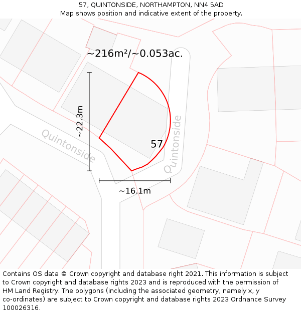 57, QUINTONSIDE, NORTHAMPTON, NN4 5AD: Plot and title map