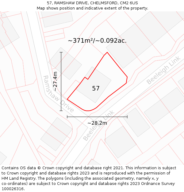 57, RAMSHAW DRIVE, CHELMSFORD, CM2 6US: Plot and title map