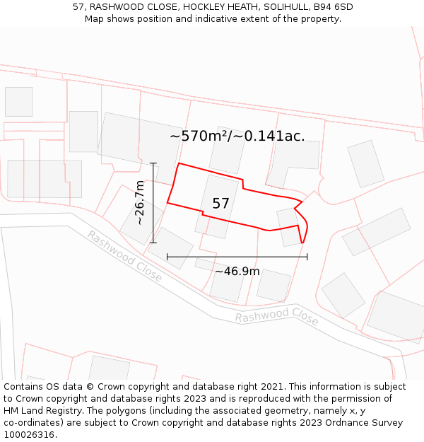 57, RASHWOOD CLOSE, HOCKLEY HEATH, SOLIHULL, B94 6SD: Plot and title map