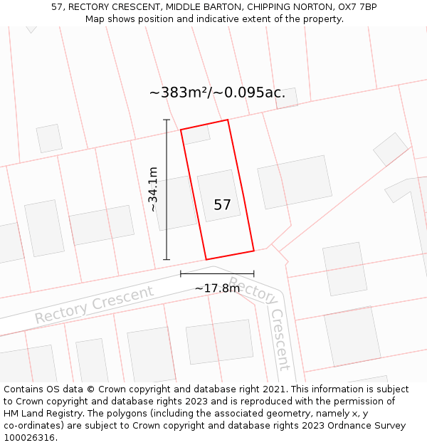 57, RECTORY CRESCENT, MIDDLE BARTON, CHIPPING NORTON, OX7 7BP: Plot and title map