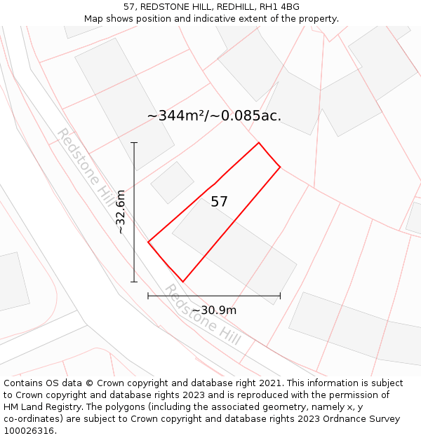 57, REDSTONE HILL, REDHILL, RH1 4BG: Plot and title map