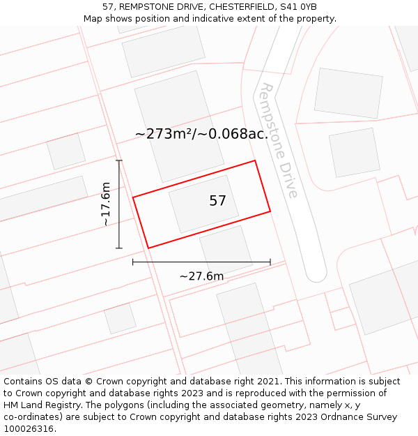 57, REMPSTONE DRIVE, CHESTERFIELD, S41 0YB: Plot and title map