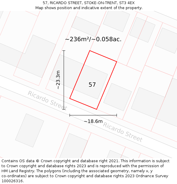 57, RICARDO STREET, STOKE-ON-TRENT, ST3 4EX: Plot and title map