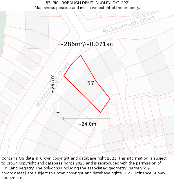 57, RICHBOROUGH DRIVE, DUDLEY, DY1 3PZ: Plot and title map