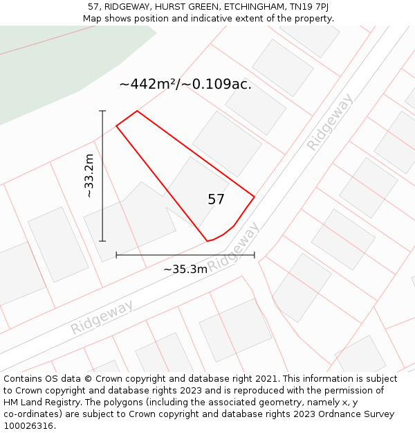 57, RIDGEWAY, HURST GREEN, ETCHINGHAM, TN19 7PJ: Plot and title map