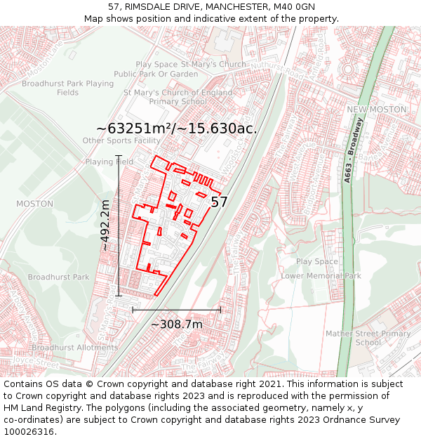 57, RIMSDALE DRIVE, MANCHESTER, M40 0GN: Plot and title map