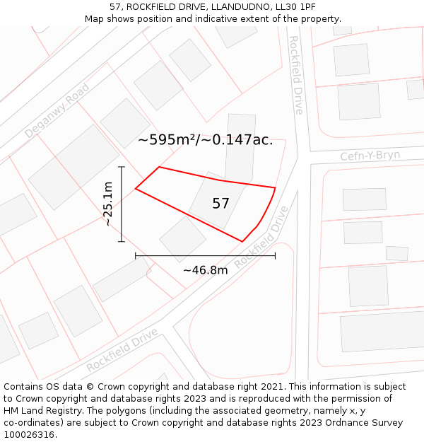 57, ROCKFIELD DRIVE, LLANDUDNO, LL30 1PF: Plot and title map