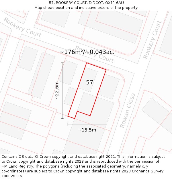 57, ROOKERY COURT, DIDCOT, OX11 6AU: Plot and title map