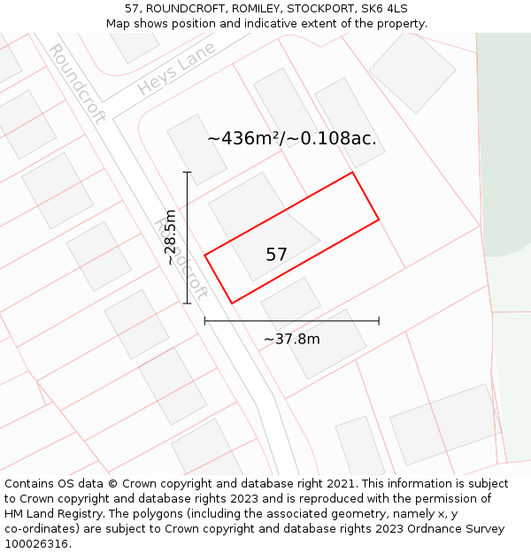 57, ROUNDCROFT, ROMILEY, STOCKPORT, SK6 4LS: Plot and title map