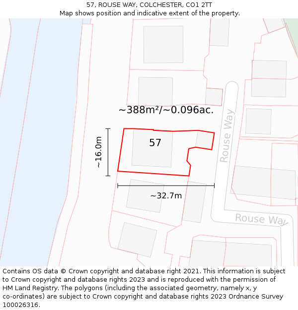 57, ROUSE WAY, COLCHESTER, CO1 2TT: Plot and title map