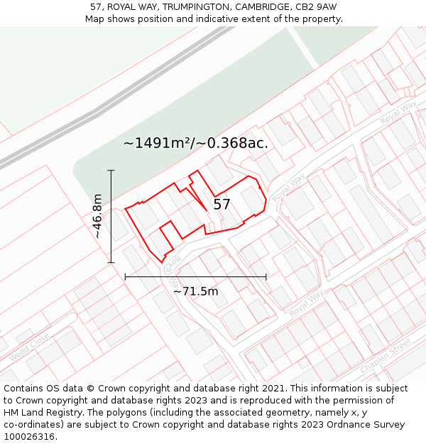 57, ROYAL WAY, TRUMPINGTON, CAMBRIDGE, CB2 9AW: Plot and title map