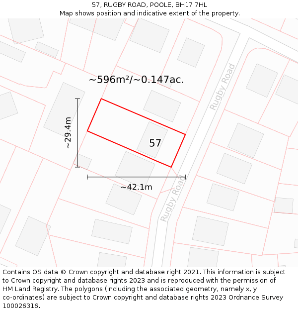 57, RUGBY ROAD, POOLE, BH17 7HL: Plot and title map