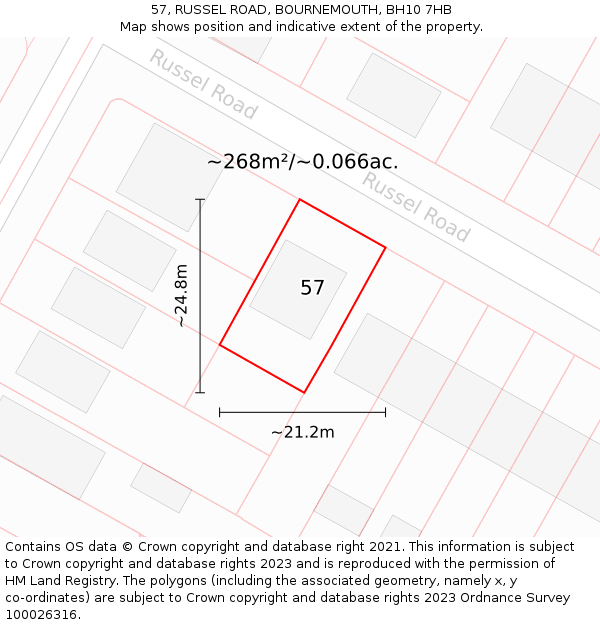 57, RUSSEL ROAD, BOURNEMOUTH, BH10 7HB: Plot and title map