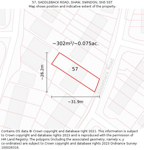 57, SADDLEBACK ROAD, SHAW, SWINDON, SN5 5ST: Plot and title map