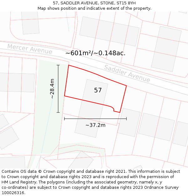 57, SADDLER AVENUE, STONE, ST15 8YH: Plot and title map