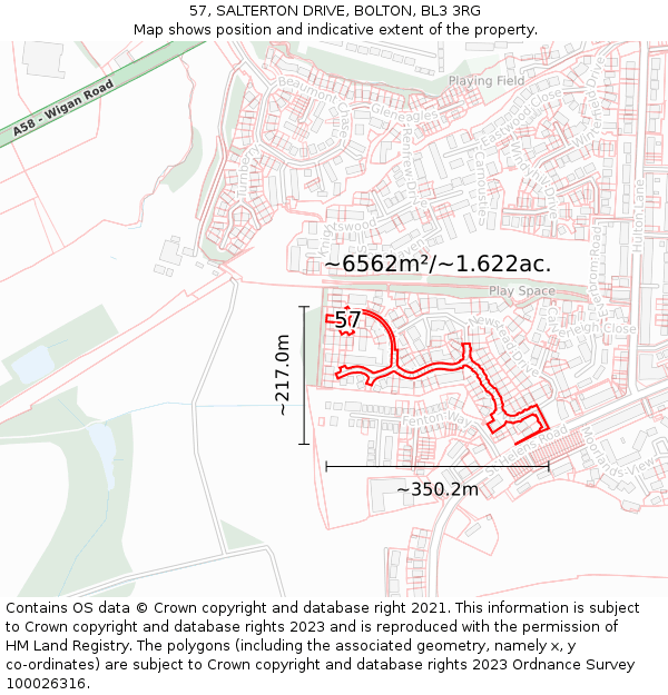 57, SALTERTON DRIVE, BOLTON, BL3 3RG: Plot and title map