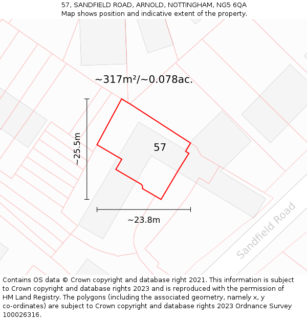 57, SANDFIELD ROAD, ARNOLD, NOTTINGHAM, NG5 6QA: Plot and title map