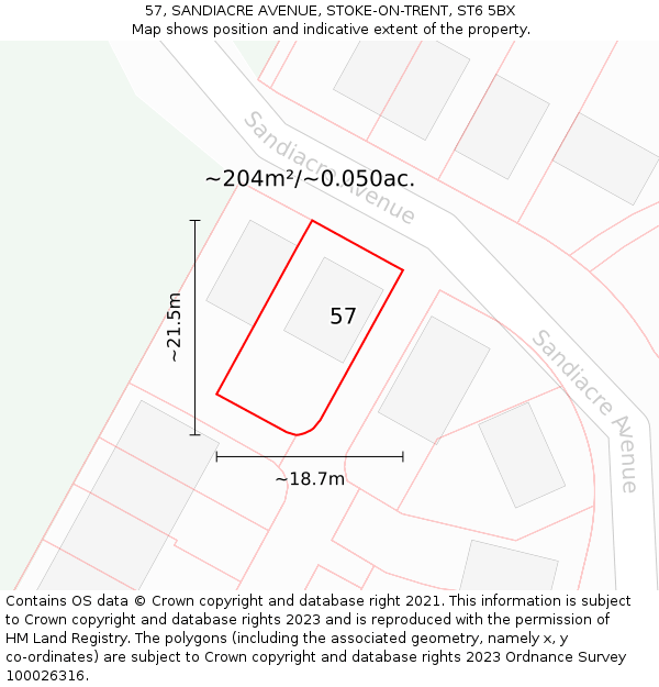 57, SANDIACRE AVENUE, STOKE-ON-TRENT, ST6 5BX: Plot and title map