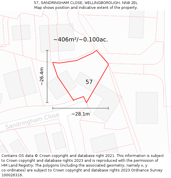 57, SANDRINGHAM CLOSE, WELLINGBOROUGH, NN8 2EL: Plot and title map