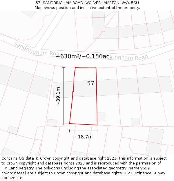 57, SANDRINGHAM ROAD, WOLVERHAMPTON, WV4 5SU: Plot and title map