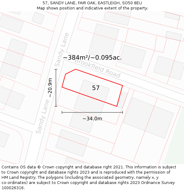 57, SANDY LANE, FAIR OAK, EASTLEIGH, SO50 8EU: Plot and title map