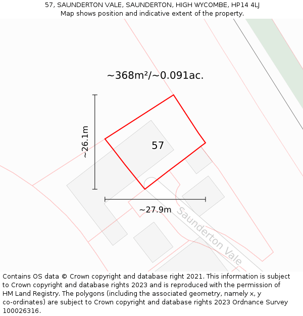 57, SAUNDERTON VALE, SAUNDERTON, HIGH WYCOMBE, HP14 4LJ: Plot and title map