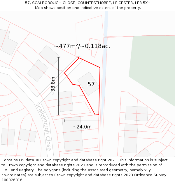 57, SCALBOROUGH CLOSE, COUNTESTHORPE, LEICESTER, LE8 5XH: Plot and title map