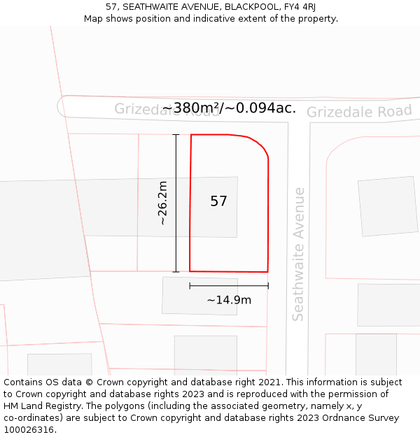 57, SEATHWAITE AVENUE, BLACKPOOL, FY4 4RJ: Plot and title map