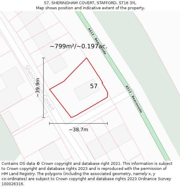 57, SHERINGHAM COVERT, STAFFORD, ST16 3YL: Plot and title map