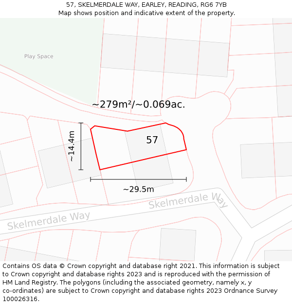 57, SKELMERDALE WAY, EARLEY, READING, RG6 7YB: Plot and title map