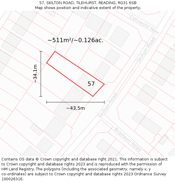 57, SKILTON ROAD, TILEHURST, READING, RG31 6SB: Plot and title map