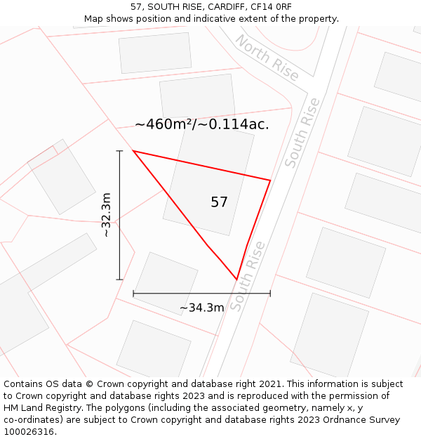 57, SOUTH RISE, CARDIFF, CF14 0RF: Plot and title map