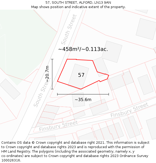 57, SOUTH STREET, ALFORD, LN13 9AN: Plot and title map