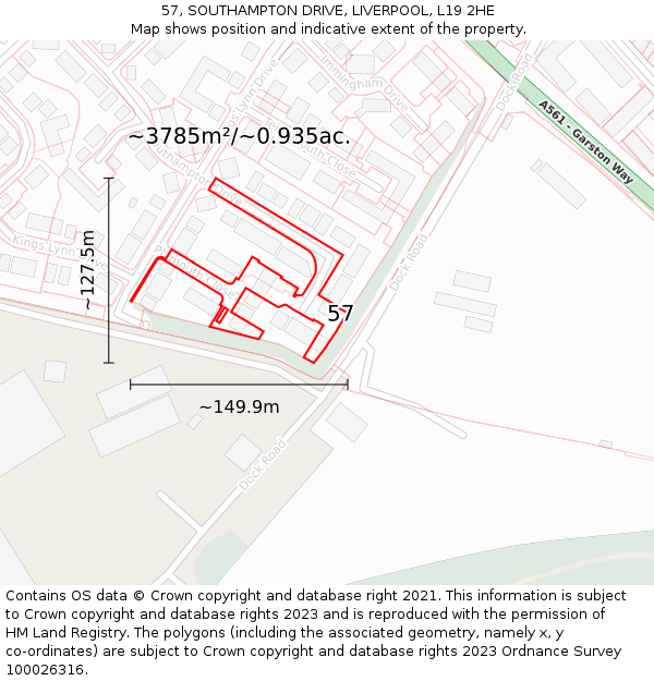 57, SOUTHAMPTON DRIVE, LIVERPOOL, L19 2HE: Plot and title map